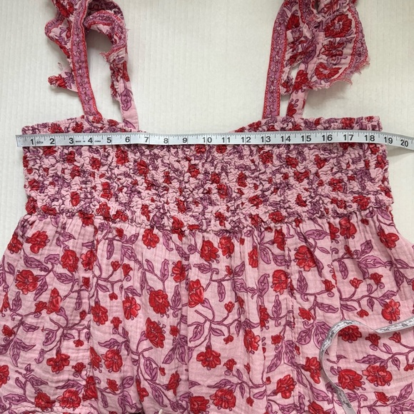 Free People Pink Floral Smock Babydoll Tank Top with Ruffle Sleeves - Picture 6 of 10